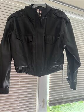 Classic Black Faux Leather Bomber Jacket